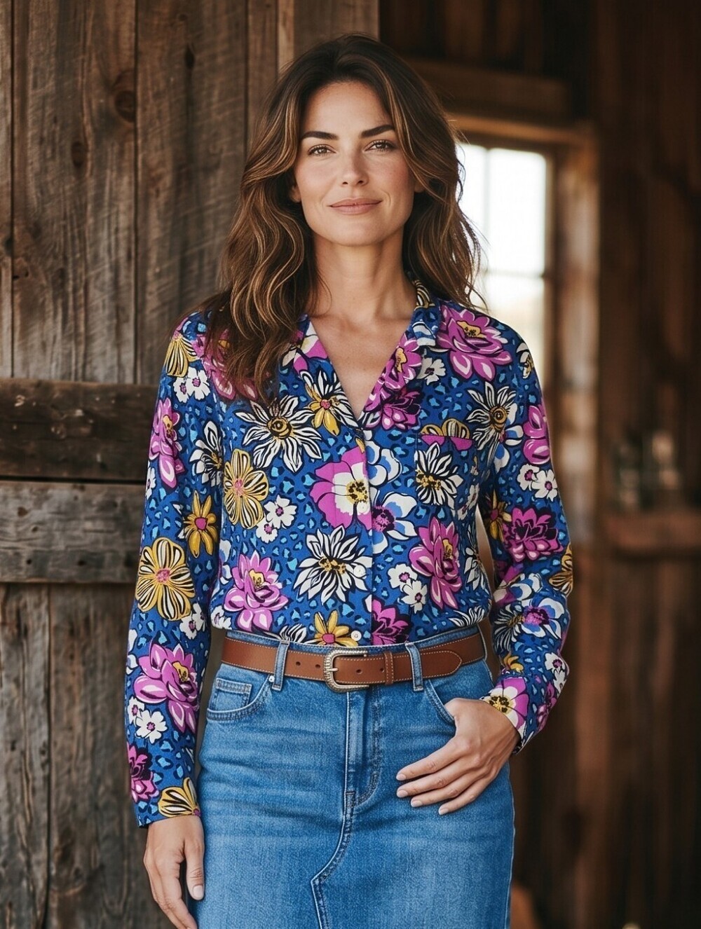 Vera Bradley African Violet Blue Floral Button-Up Blouse